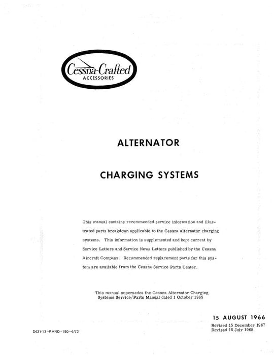 Cessna Alternator Charging Sys 1968 Maintenance-Parts (D431-13)
