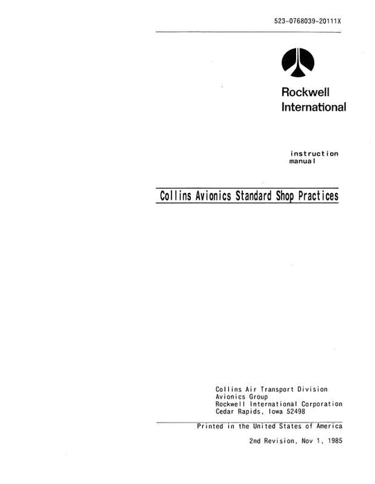 Collins Avionics Manuals Standard Shop Practices Instruction Manual (523-0768039-201)