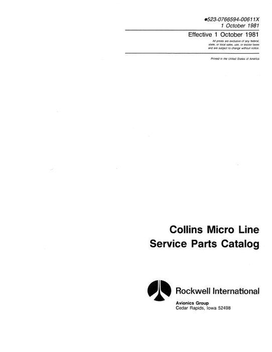 Collins  Micro Line 1981 Maintenance & Parts Catalog (523-0766594-006)