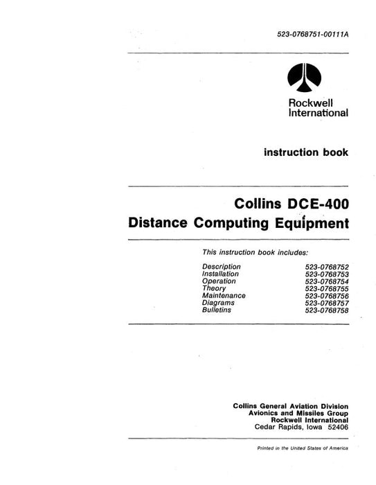 Collins DCE-400 1978 Instruction Book (523-0768751-001)
