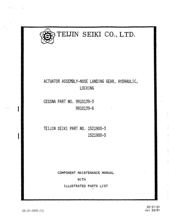 Cessna Actuator Assembly-Nose Landing Component Maintenance Manual (32-31-01R1-13)