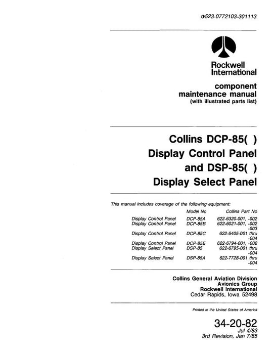 Collins DCP-85( ) & DSP-85( ) 1983 Component Maintenance Manual w-Illustrated Parts List (523-0772103-301)