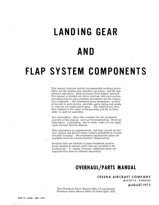 Cessna Landing Gear & Flap Sys. Components Overhaul-Parts (D981-13)