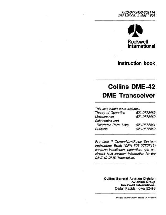 Collins DME-42 Transceiver 1984 Instruction Manual (523-0772458-002)