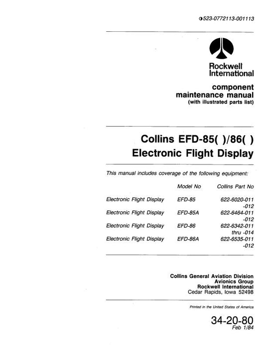 Collins EFD-85( )-86( ) 1984 Component Maintenance Manual (523-0772113-001)