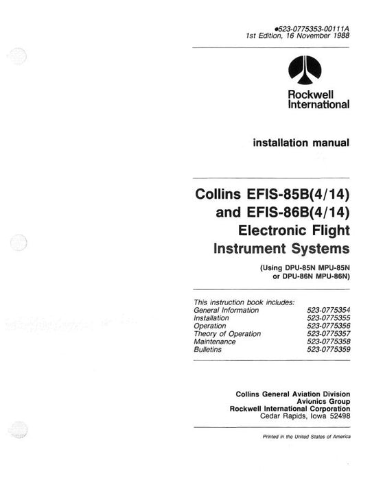 Collins EFIS-85B&86B (4-14) 1988 Installation Manual (523-0775353-001)
