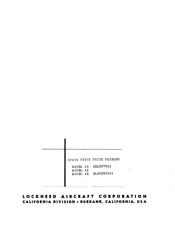 Lockheed Lockheed 10, 12 18 Spare Parts Price Catalog — Essco Aircraft