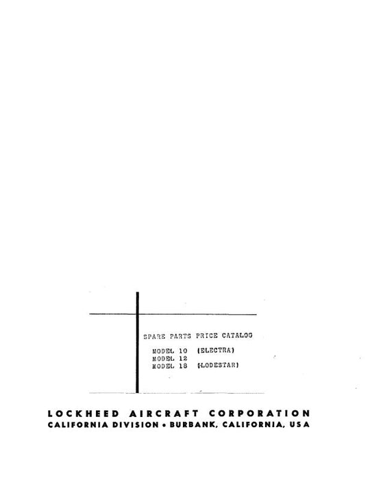 Lockheed  10, 12 18 Spare Parts Price Catalog