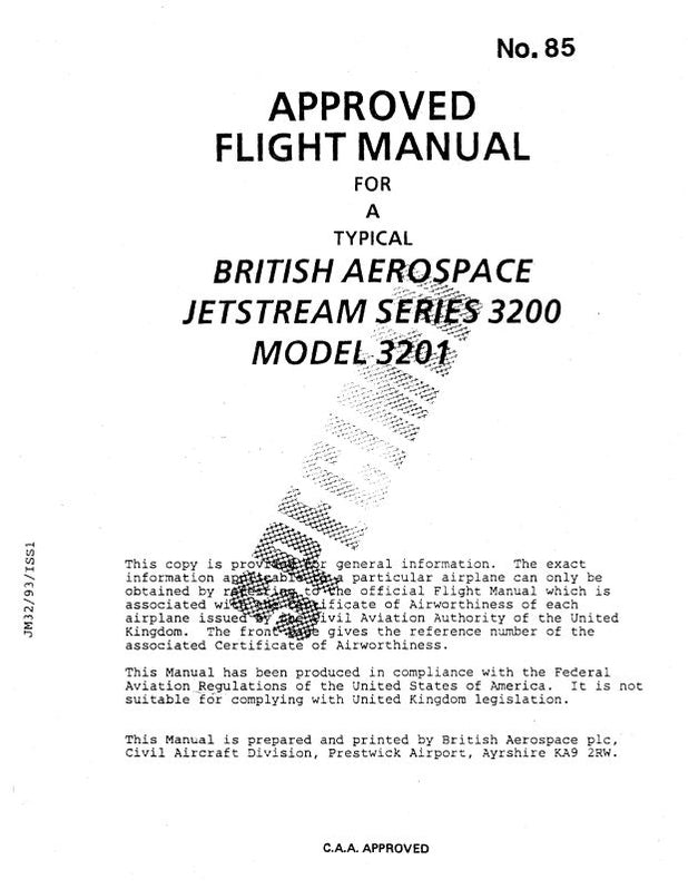 British Aerospace 3200 Series Jetstream 3201 Flight Manual — Essco Aircraft