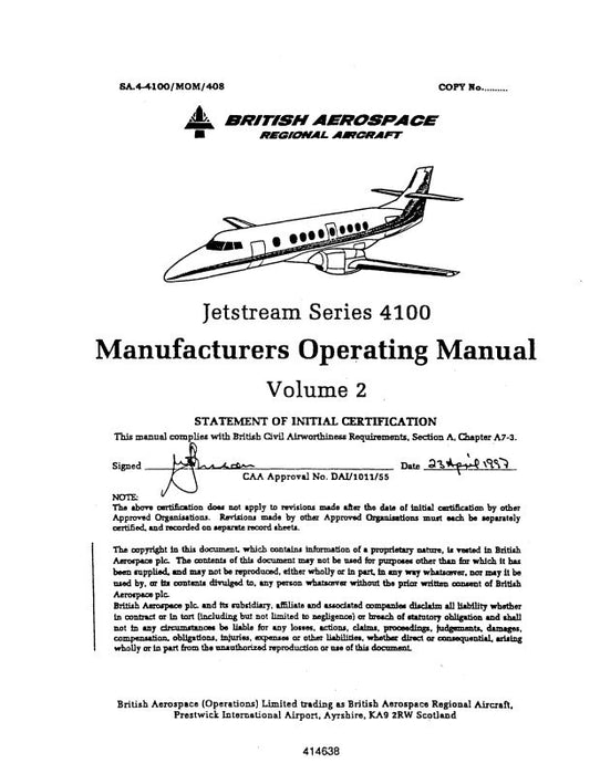 British Aerospace JetstreamSeries4100 Vol 2 1997 Operating Manual