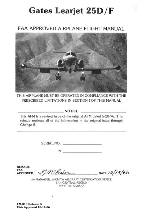 Learjet Gates Learjet 25D-F 1986 Flight Manual