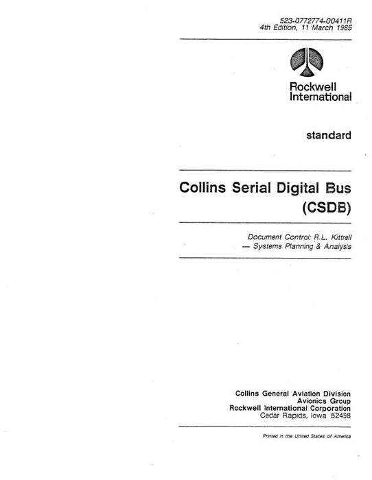 Collins Serial Digital Bus (CSDB) 1985 Planning & Analysis Manual (523-0772774-004)