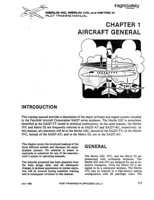 Merlin Aircraft SA-227-AC Metro III 1989 Flight Manual