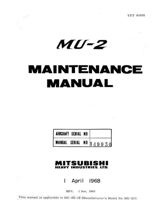 Mitsubishi Heavy Industries MU-2 Series 1968 Maintenance Manual