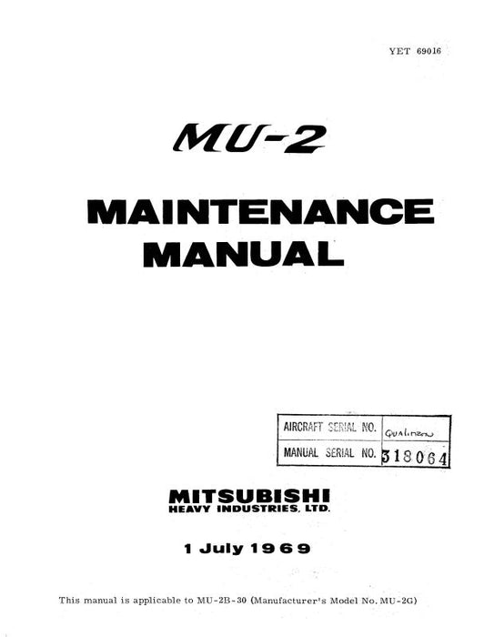 Mitsubishi Heavy Industries MU-2 Series 1969 Maintenance Manual