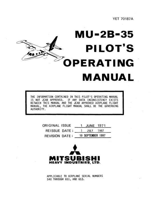 Mitsubishi Heavy Industries MU-2B-35 1971 Pilot's Operating Manual