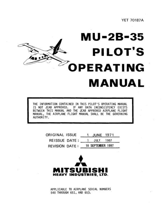 Mitsubishi Heavy Industries MU-2B-35 1971 Pilot's Operating Manual