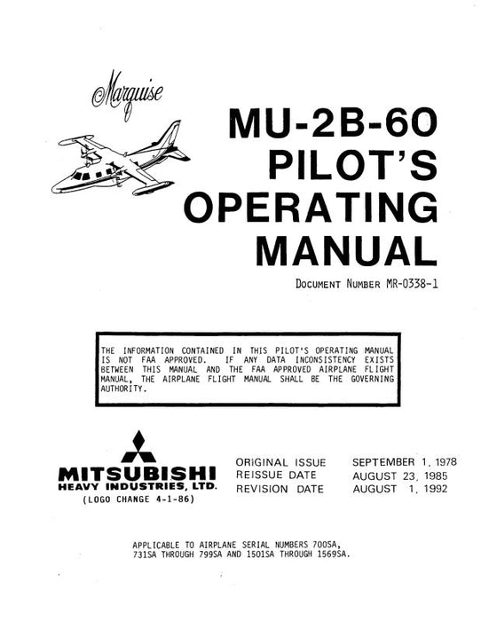 Mitsubishi Heavy Industries MU-2B-60 Series Pilot's Operating Manual
