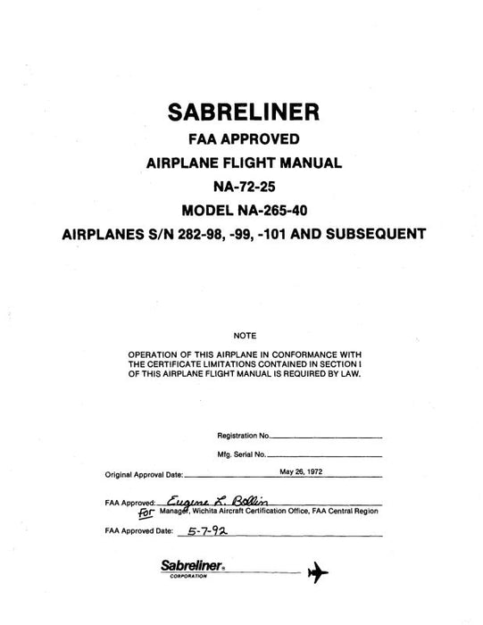 North American NA-265-40 1972 Flight Manual