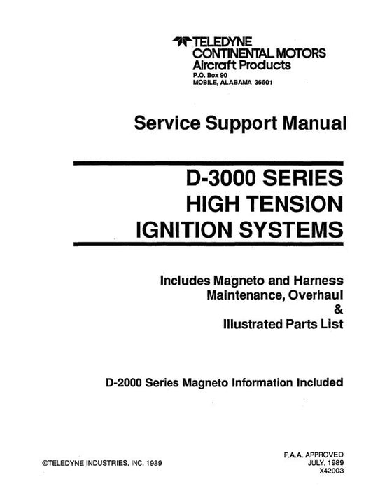 Continental D-3000 Series 1989 Magneto & Harness Maintenance, Overhaul, Parts (X42003)
