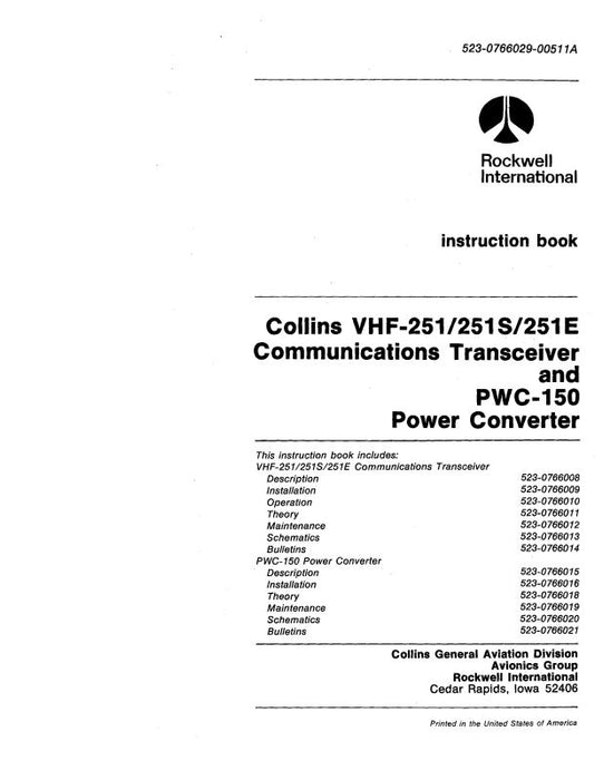 Collins VHF-251-251S-251E & PWC-150 Instruction (523-0766029-005)