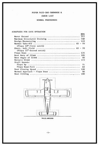 Piper PA-32-260 "E" (1972) Pilot's Checklist