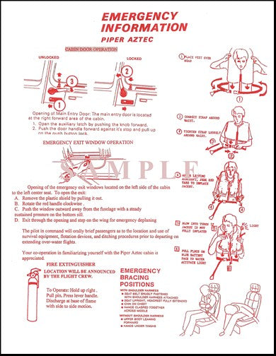 Piper PA-23-250 (Six Place) Aztec and Turbo Aztec "F" (1976-1981) Passenger Briefing Cards