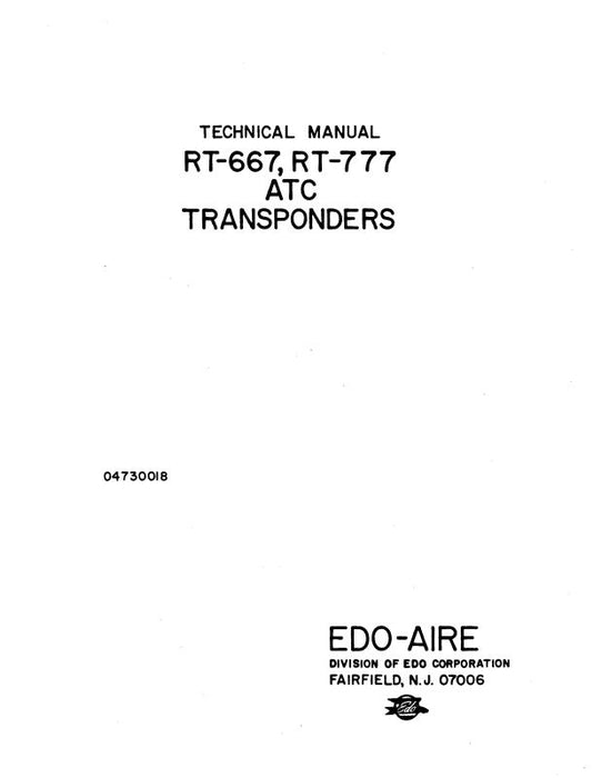 Edo-Aire RT-667, RT-777 ATC Transponder Maintenance & Technical Manual (4730018)