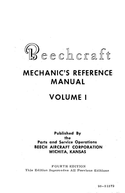 Beech Mechanic's Reference Manual Mechanic's Reference Manual (98-3157 ...