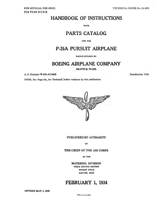 Boeing P-26A Pursuit Airplane Parts Catalog (01-20D)
