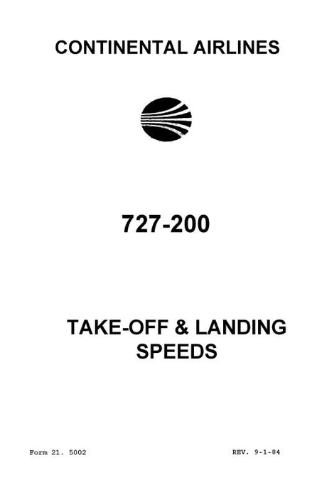 Continental Airlines 727-200 V Speeds Pilot's Checklist (CA727200-CL-C)