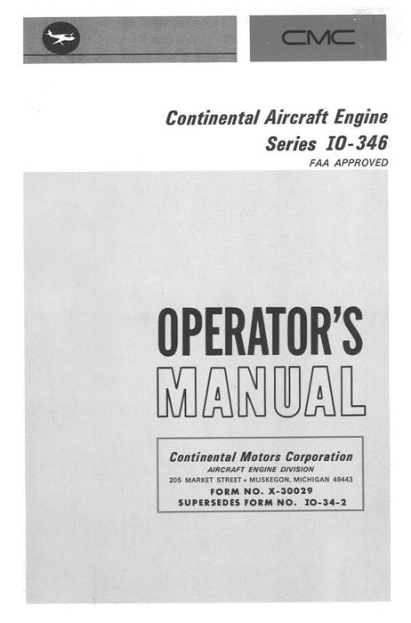 Continental IO-346-A Engine Operator's Manual (X30029)