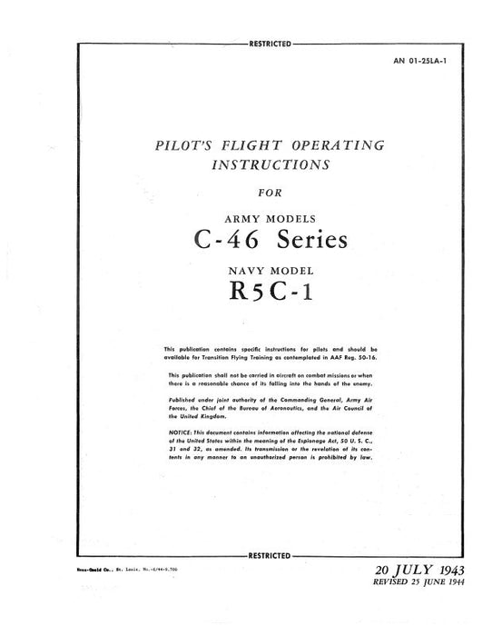 Curtiss-Wright C-46 Army 1943 Flight Handbook (1C-25LA-1)