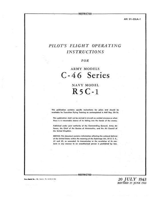 Curtiss-Wright C-46 Army 1943 Flight Handbook (1C-25LA-1)
