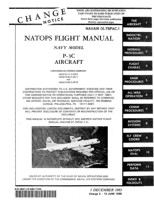 Lockheed P-3C Natops 1988 Natops Flight Manual (01-75PAC-1-NAVAIR)