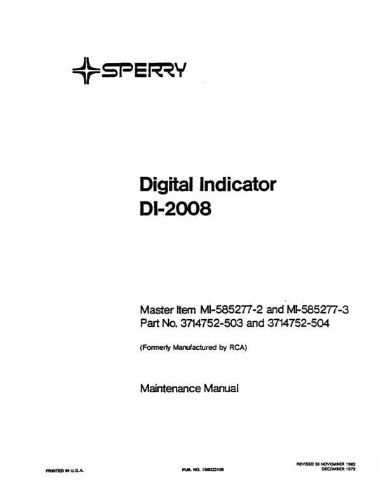 RCA - Primus - Honeywell - Sperry DI-2008 Digital Indicator Maintenance Manual (188023106)