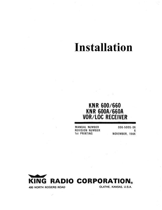 King KNR600-660-600A-660A 1966 Installation Manual (006-5005-06-IN)