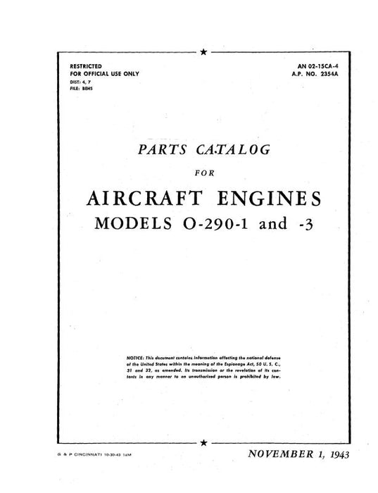 Lycoming O-290-1, & -3 Illustrated Parts (01-15CA-4)