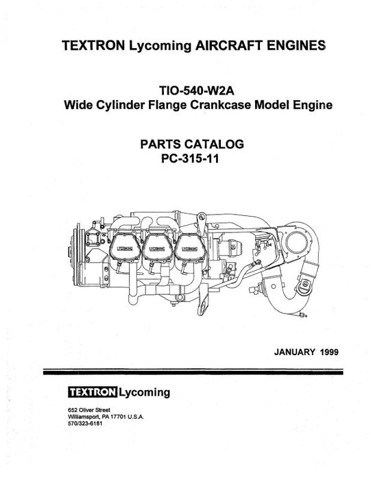 Lycoming TIO-540-W2A 1999 Parts Catalog PC-315-11 (PC-315-11)