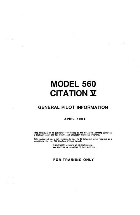 Cessna Citation V 1991 Pilot Training Manual