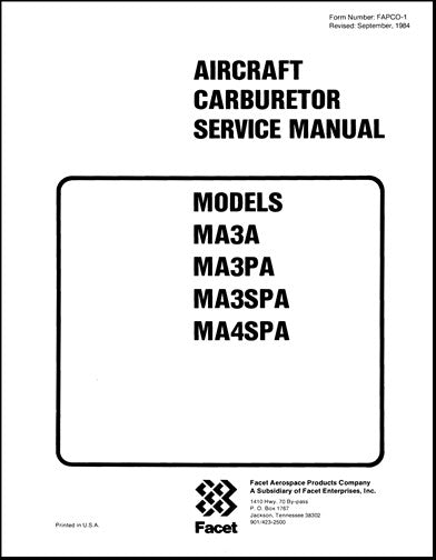 Marvel-Schebler MA3A, MA3PA,MA3SPA,MA4SPA 1970 Maintenance-Service Manual (FAPCO-1)