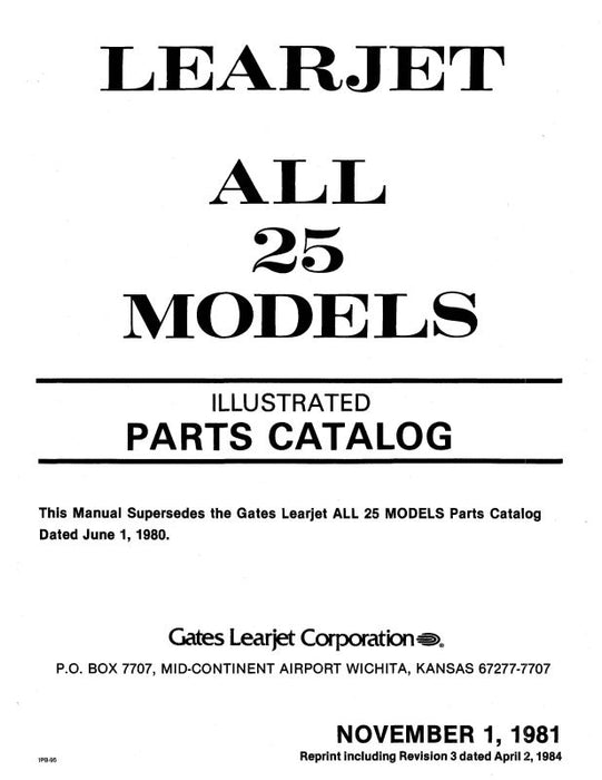 Learjet All 25 Models 1981 Illustrated Parts Catalog (LE25-81-P-C)