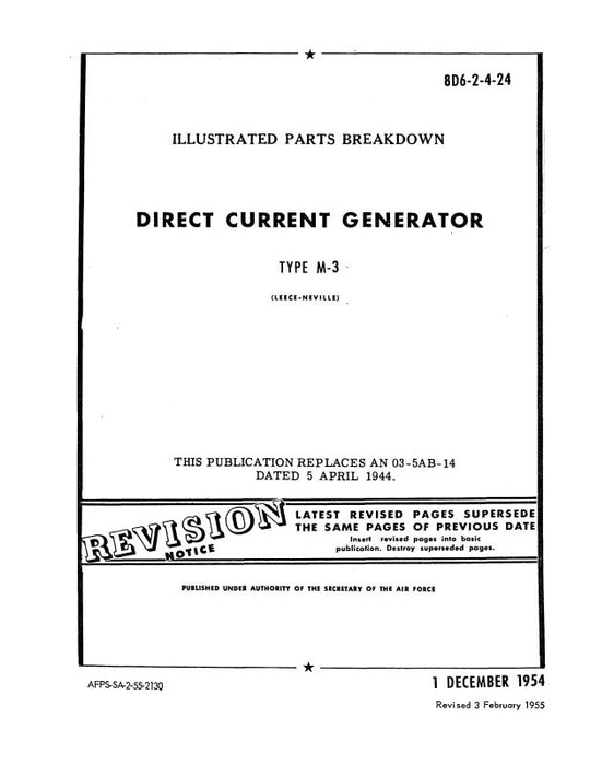 Leese Neville M-3 Generator 1954 Illustrated Parts Catalog (8D6-2-4-24)