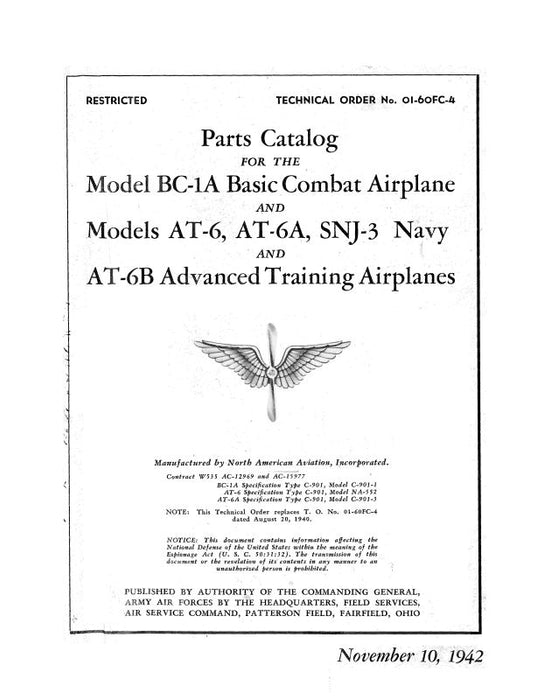 North American BC-1A, AT-6, AT-6A, AT-6B Parts Catalog (01-60FC-4)
