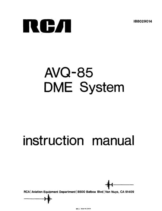 RCA - Primus - Honeywell - Sperry AVQ-85 DME System Instruction Manual (1B8029014)