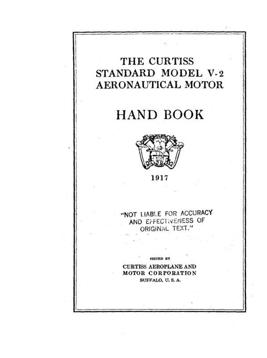 Curtiss-Wright V-2 Engine Handbook1917 Engine Handbook (CWV2-HB-C)