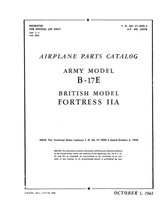 Boeing B-17E 1943 Parts Catalog (01-20EE-4)