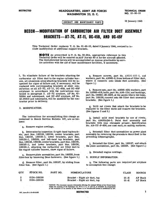 Beech AT-7C, AT-11, UC-45, -45F Modification (01-90-10)
