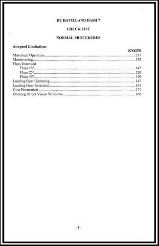 DeHavilland Dash 7 Pilot's Checklist (DEDASH7-CL)