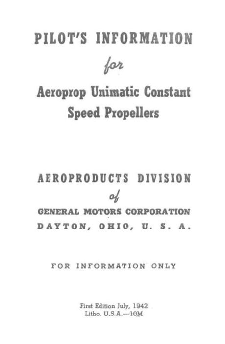 Aeroproducts Propeller Unimatic Constant Speed Props Pilots Information (A@UNIMATICCONTSANT-C)
